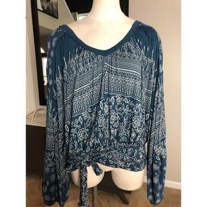 Free People Open Back Puffed Sleeve Top M